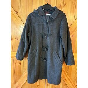 LL Bean Toggle Quilt Lined Wool Long Coat Jacket Charcoal Women's 10 (0525)